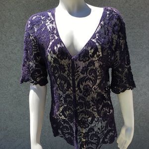 Crochet navy button down jacket